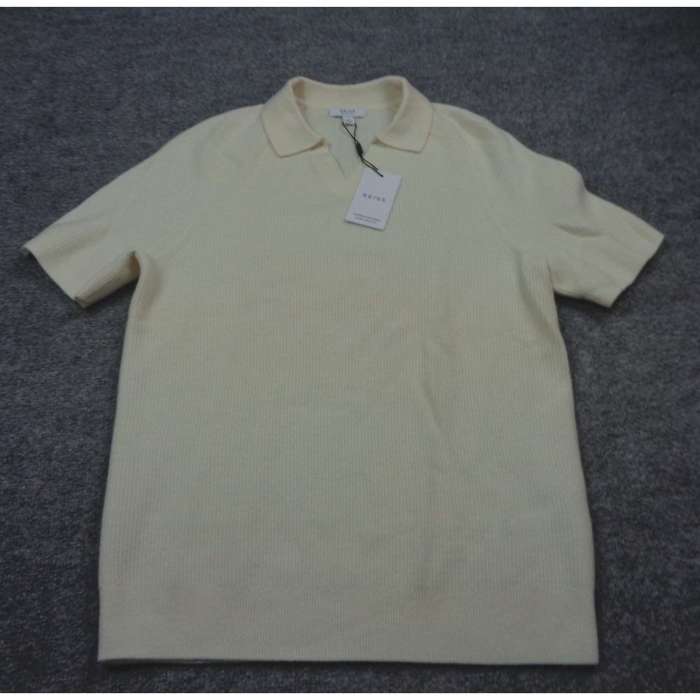 Reiss Duchie Polo Shirt Mens Medium Ivory Merino Wool Open Collar NWT